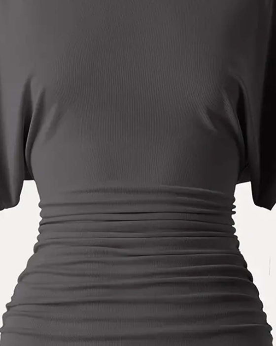 Bluse Casual Ensfarvet Plisseret Kort Ærme