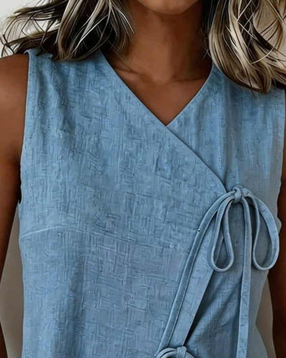 Bluse V-Hals Ærmeløs Kryds Vest