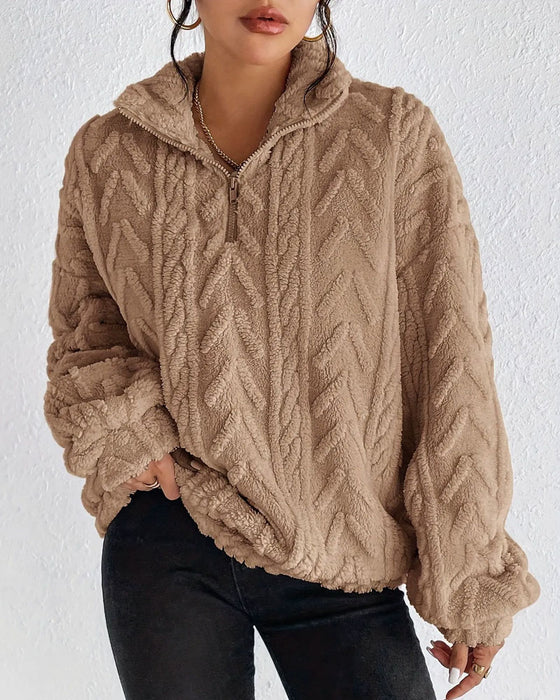Sweatshirt Dobbelt Sidet Fleece Halv Lynlås
