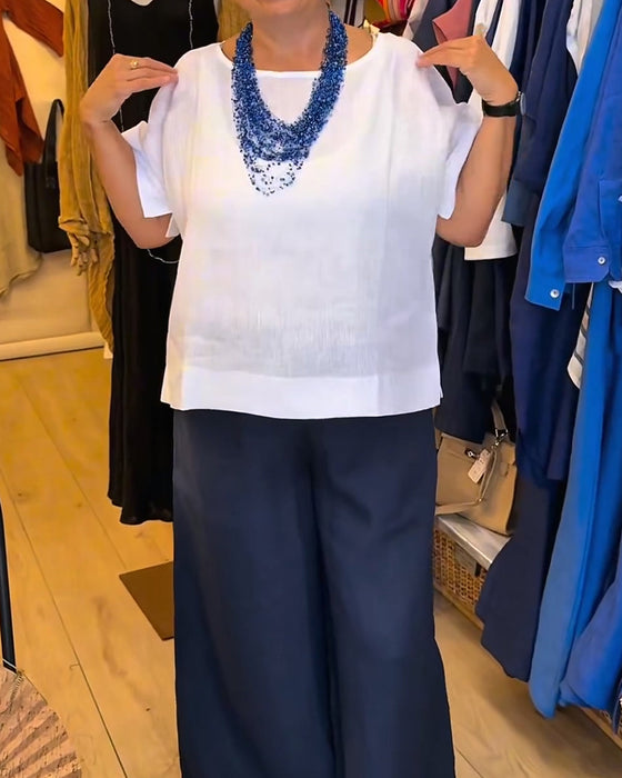Bluse Rundhalset Ensfarvet Lige Casual