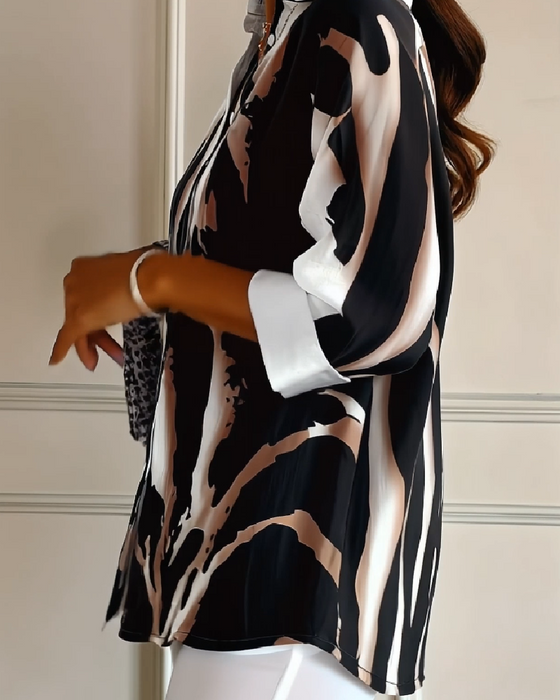 Bluse Stålskaft Krave Uregelmæssigt Trykt