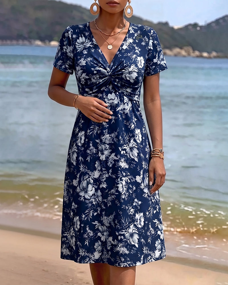 Kjole Blomstret V-Hals Twist Knude