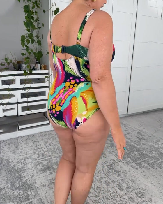 Én-delt Badedragt Bladprint