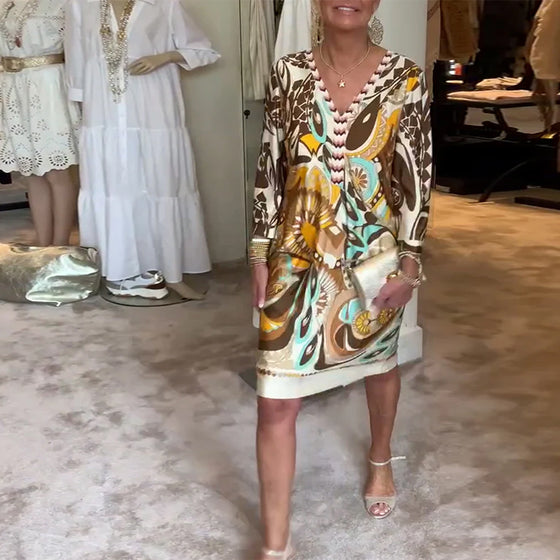 V-halset afslappet kjole med retroprint