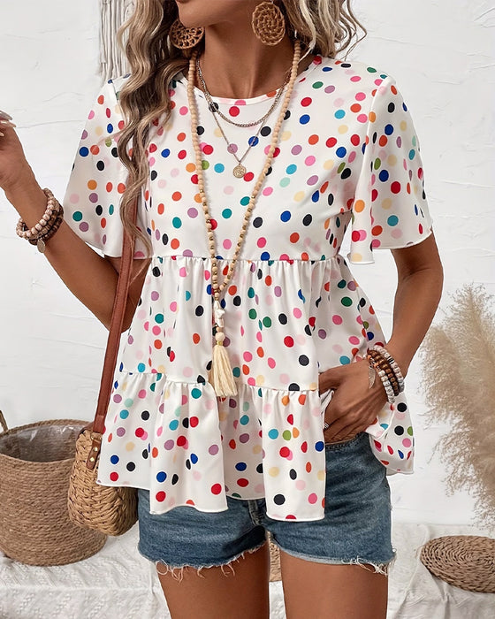 Bluse Farverig Polka Dot Babydoll