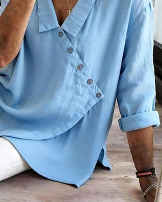 Bluse Med Asymmetrisk Diagonal Knaplukning Og Krave