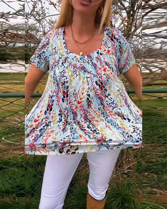 T-Shirt U-Hals Kortærmet Mønstret