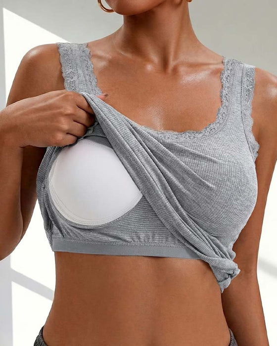Tank Top Polstret Blonder Kant