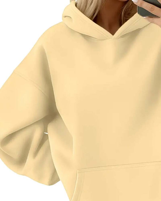 Hoodie Ensfarvet Lang Ærme Casual