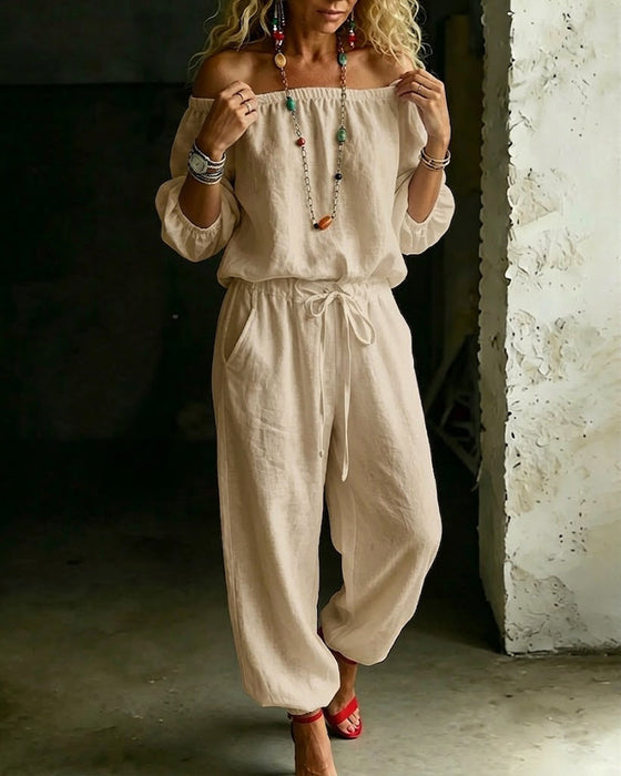Jumpsuit Off-Shoulder Bind I Taljen Indsnævret Talje