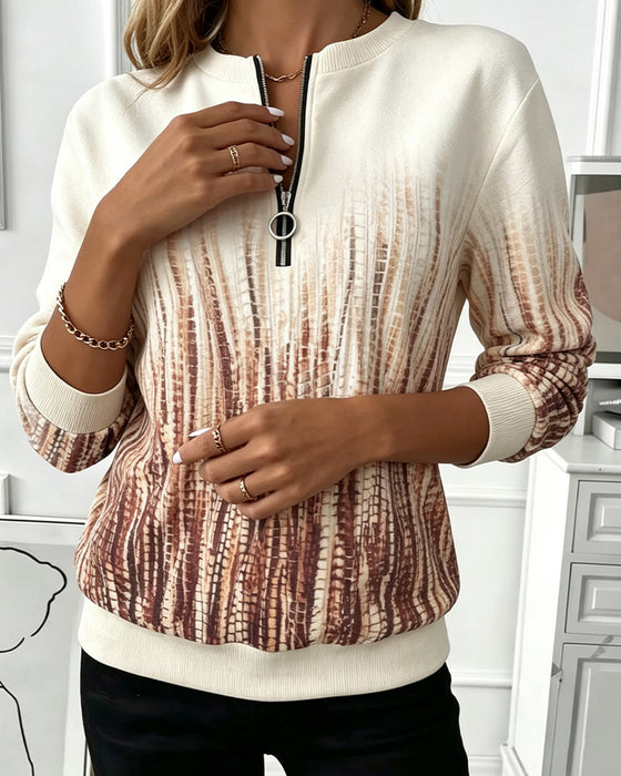 Sweatshirt Gradient Rund Hals Lynlås Lang Ærme