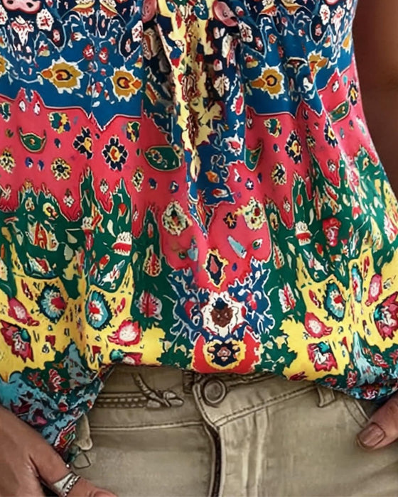 Tank Top Etnisk Tryk V-Hals Ærmeløs