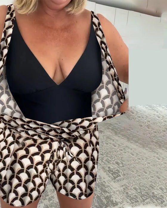 To-deligt Ærmeløst Geometrisk Badedragt