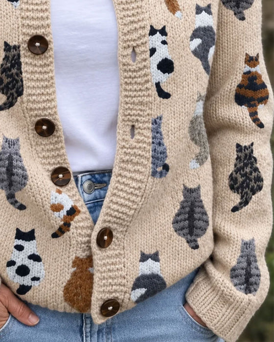 Cardigan Kat Ryg Tryk Strikket