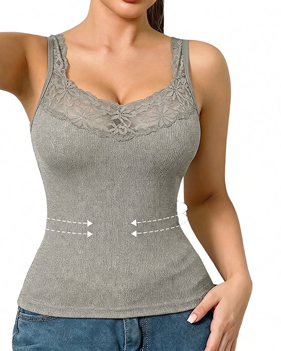 Tank Top Ensfarvet V-Hals Kniplinger