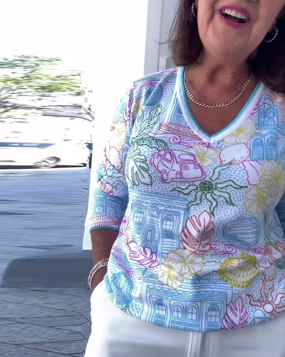 Sweater V-Udskæring Printet Mode