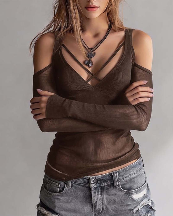 Bluse Kryds Og Tværs V-Hals Off-Shoulder