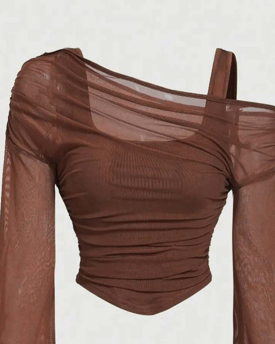 Bluse Net Rynket Lang Ærme Cami
