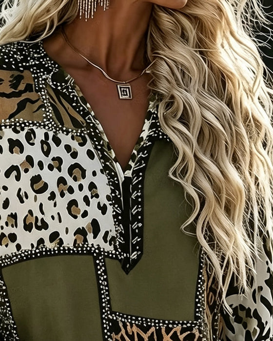 Bluse Leopard Farveblok