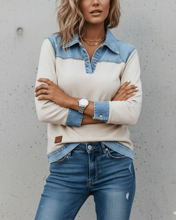 Sweatshirt Fashionabel Flip Farveblok Sammensat