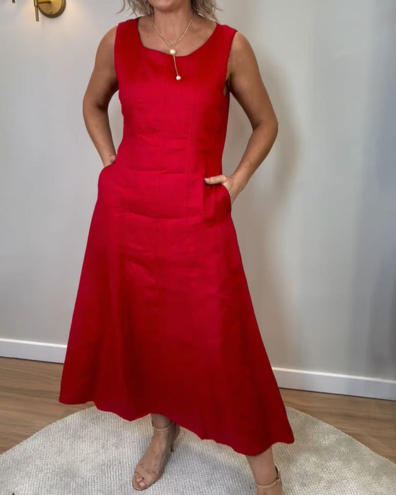 Casual Årmeløs Kjole Med Enkelte Farge