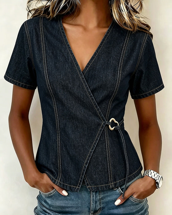 Bluse Uregelmæssig Lace-Up Denim