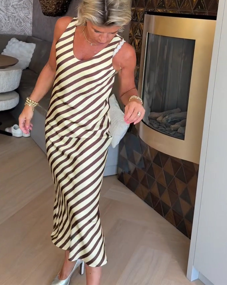 Kjole Ærmeløs Stribe Slip Maxi