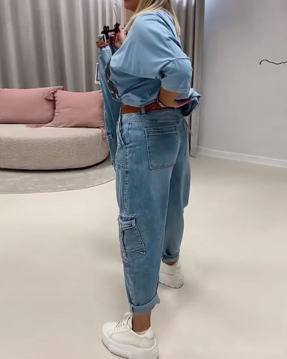 Jeans Høj Talje Cargo Stil