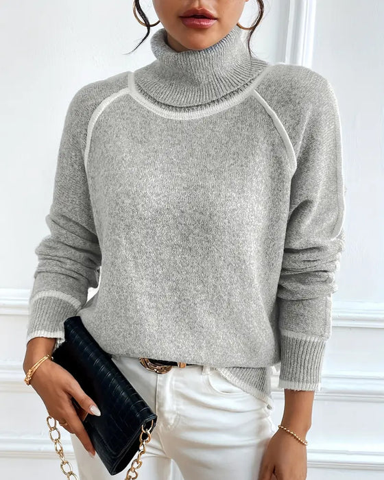 Sweater Rollneck Fashionable Kontrastfarve