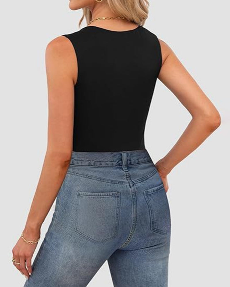 Tank Top Firkantet Hals Ribbet Ensfarvet