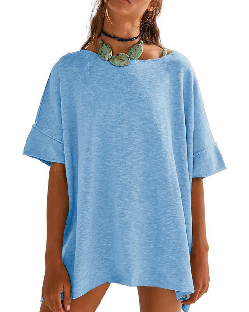 T-Shirt Ensfarvet Patchwork Halv Ærme