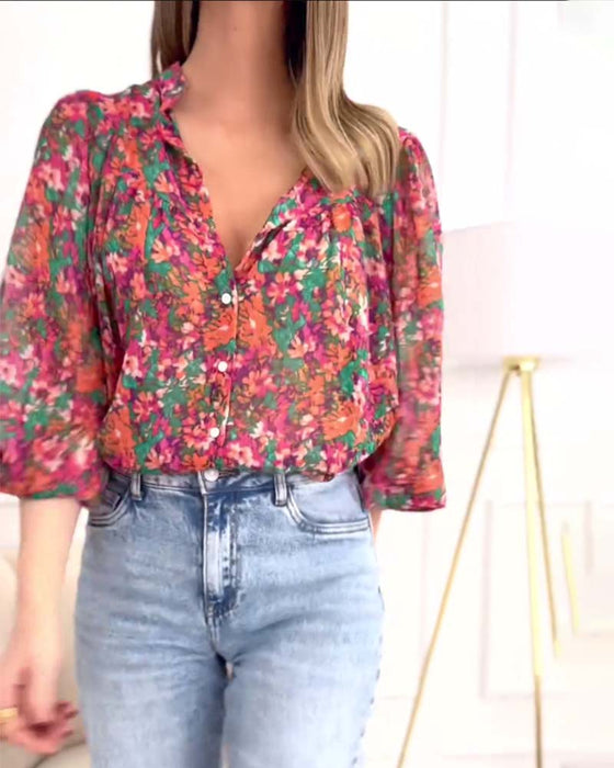 Blomsterskjorte med pufærmer