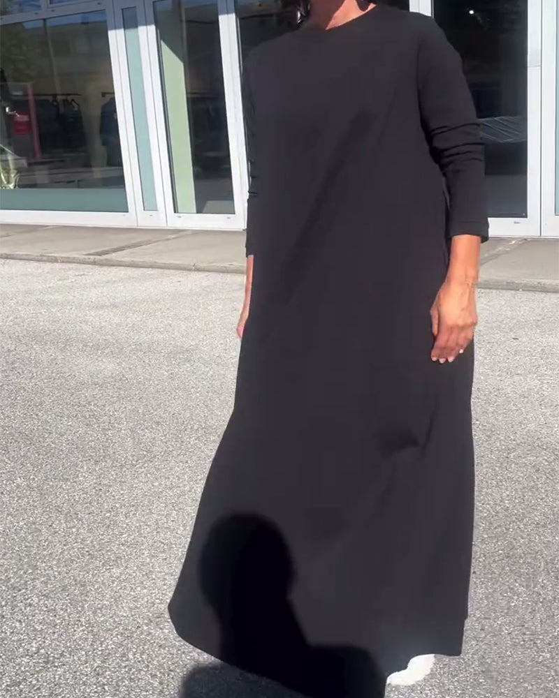 Kjole Løstsiddende Lang Ærme Rund Hals