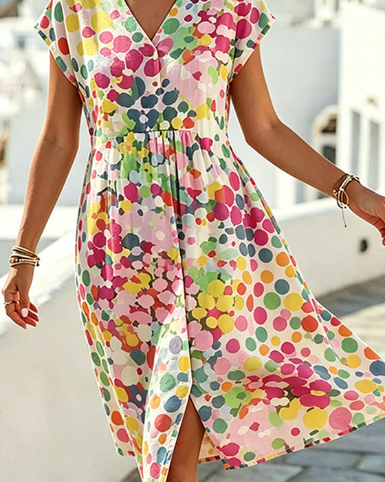 Kjole Polka Dot V-Hals Talje