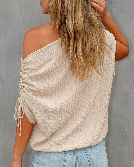 Bluse Ensartet Farve Snor En Skulder