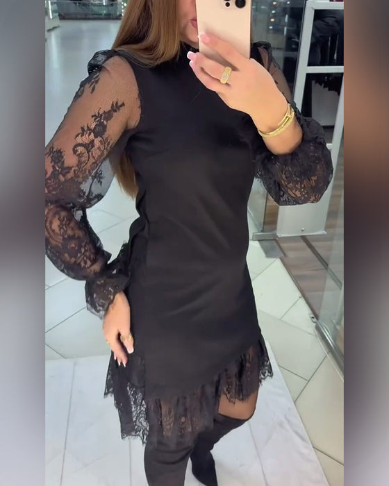 Blonde Kantet Patchwork Kjole