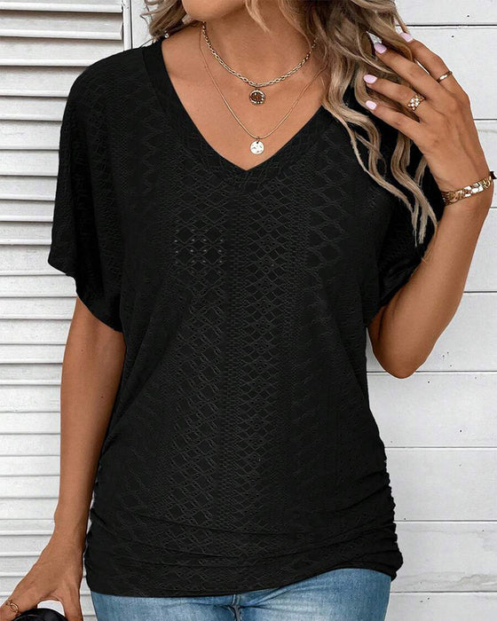 T-shirt V-hals Ensfarvet Casual