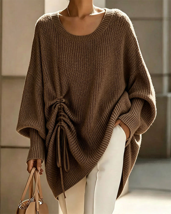Pullover Rund Hals Snor Afslappet Solid Strikket