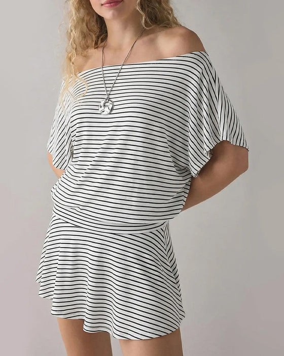 Kjole Off-Shoulder Løs Flagermus