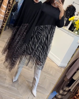 Kjole Rund Hals Patchwork Mesh Print