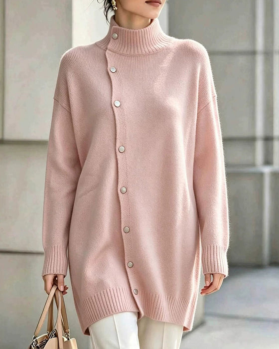 Cardigan Turtleneck Enkelt Knappet