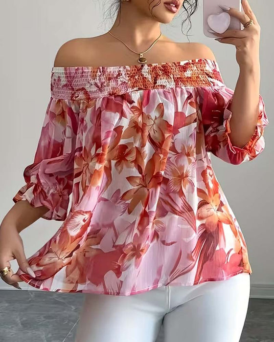 Bluse Off-Shoulder Tryk Bobble Ærme