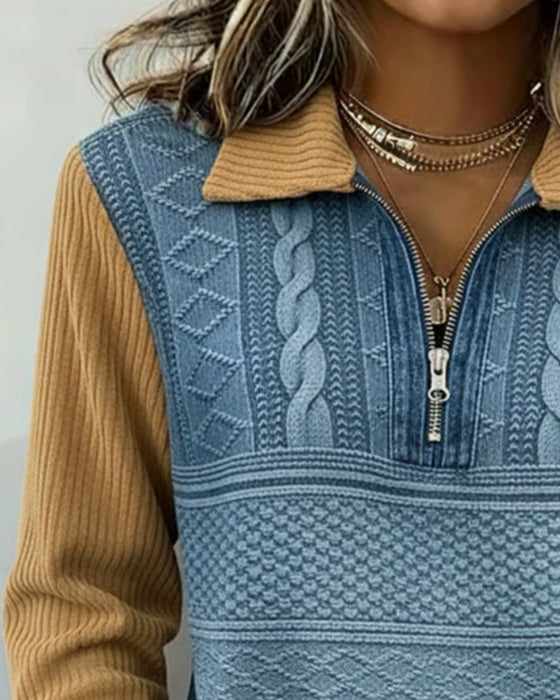 Sweatshirt Med Farveblokning Og Jacquard