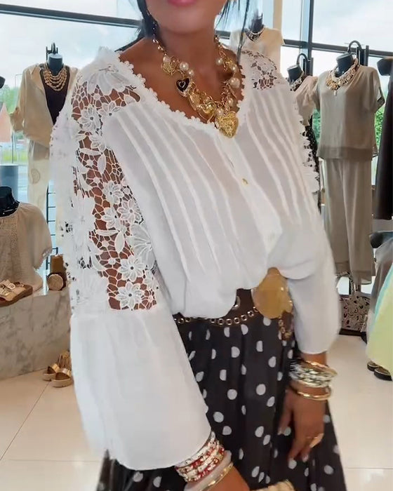 Bluse Udskæring Blonde Flare Ærme
