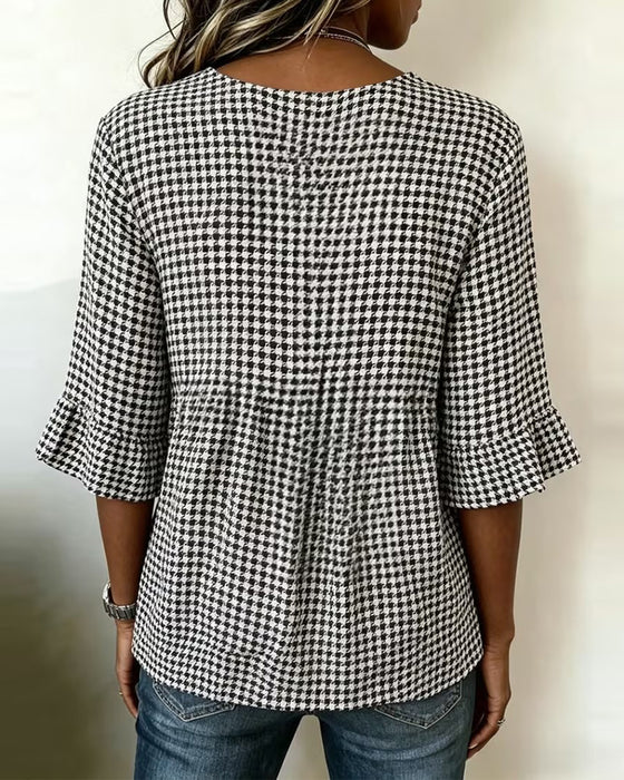 Bluse Houndstooth Treknap Afslappet