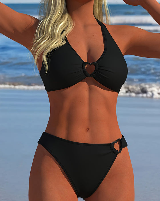 Bikini Halter Hjerte Spænde Solid Farve