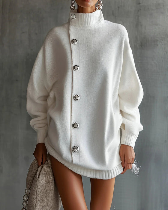 Sweaterkjole Knap Ensfarvet Lang Ærme