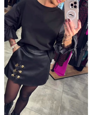 Ensfarvet elegant sweatshirt med rund hals