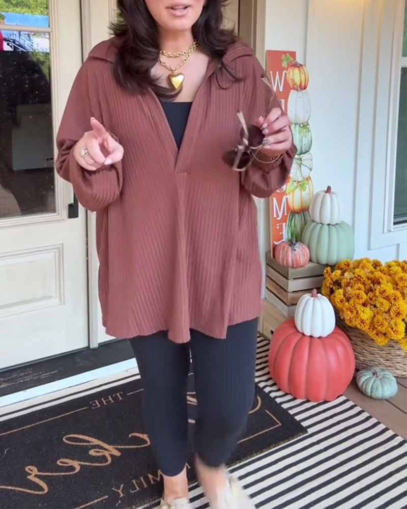 T-shirt afslappet ensfarvet løs langærmet