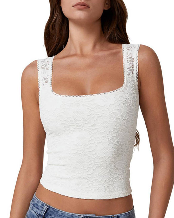 Tank Top Blondekant Firkantet Hals Ærmeløs